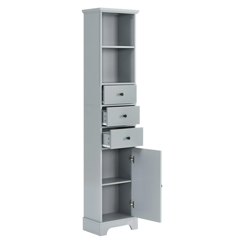 Grey Tall Bathroom Cabinet, FreestandingStorage Cabinet with 3 Drawers and Adjustable Shelf, MDF Board with Painted Finish - Urban Living Furniture (Los Angeles, CA)