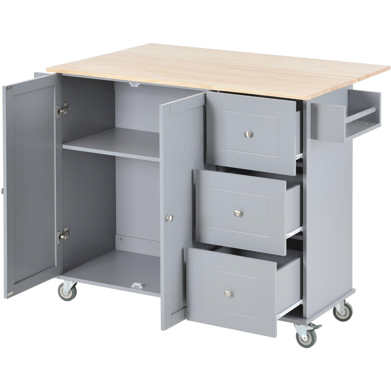 Rolling Mobile Kitchen Island with Solid Wood Top and Locking Wheels，52.7 Inch Width，Storage Cabinet and Drop Leaf Breakfast Bar，Spice Rack, Towel Rack & Drawer （Grey Blue） - Urban Living Furniture (Los Angeles, CA)