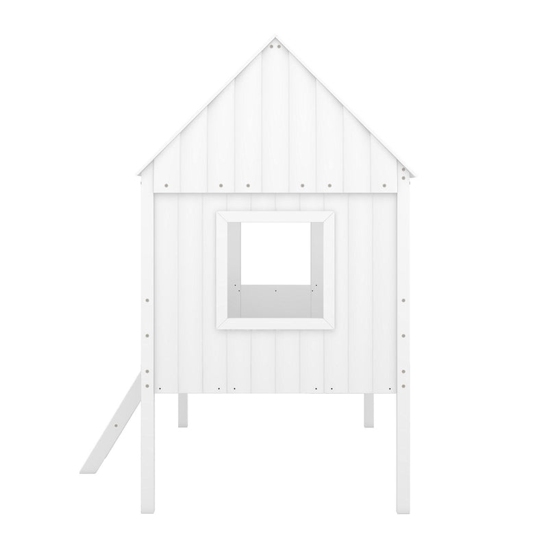 Twin Size Low Loft Wood House Bed with Two Side Windows  (White) - Urban Living Furniture (Los Angeles, CA)