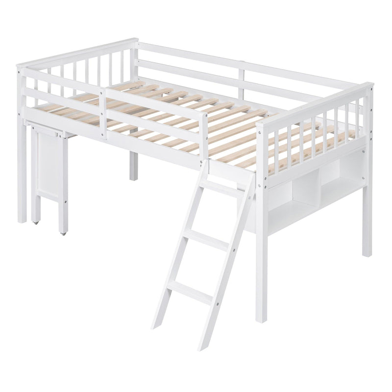 Twin Size Loft Bed With Removable Desk and Cabinet, White - Urban Living Furniture (Los Angeles, CA)