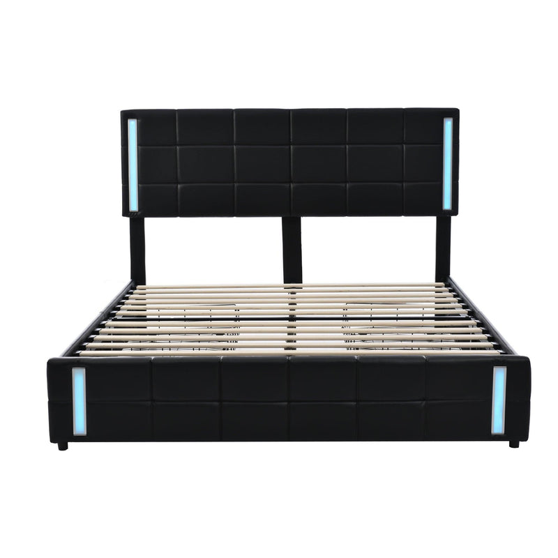 Queen Size Upholstered Platform Bed with LED Lights and USB Charging,Storage Bed with 4 Drawers, Black - Urban Living Furniture (Los Angeles, CA)