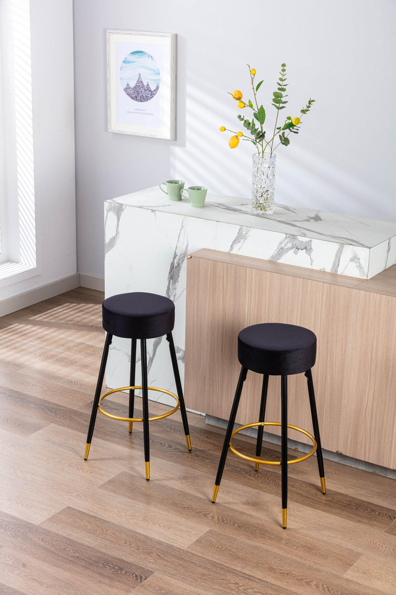 Counter Height Bar Stools Set of 2, Velvet Kitchen Stools Upholstered Dining Chair Stools 24 Inches Height with Golden Footrest for Kitchen Island Coffee Shop Bar Home Balcony,