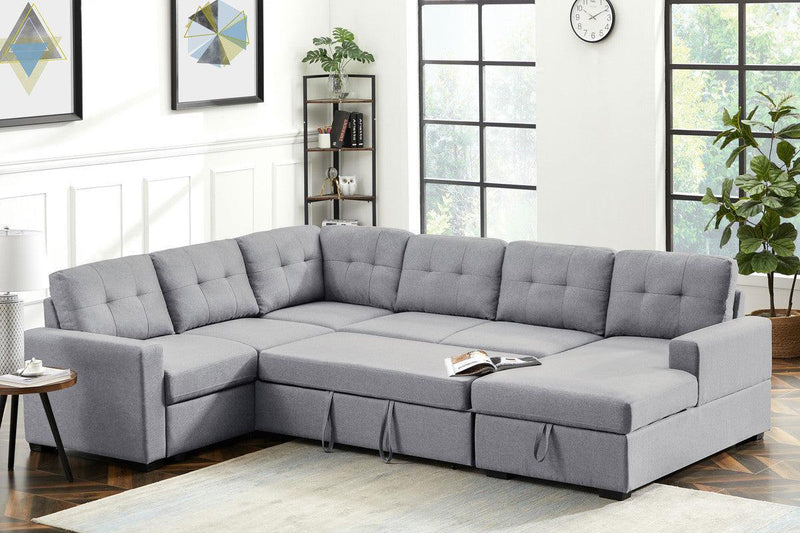 Selene Light Gray Linen Fabric Sleeper Sectional Sofa withStorage Chaise - Urban Living Furniture (Los Angeles, CA)