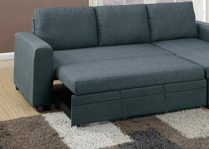 Living Room Furniture Convertible Sectional Blue Grey Color Polyfiber Reversible ChaiseStorage Sofa Pull Out bed Couch