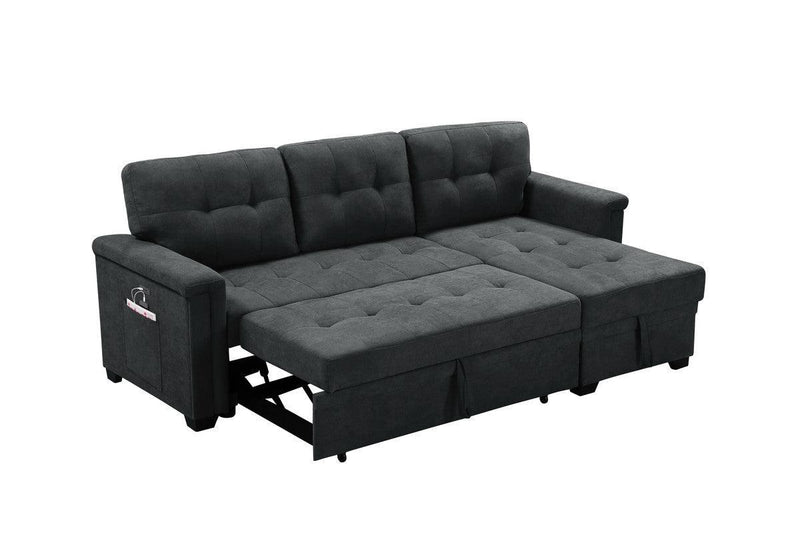 Ashlyn Dark Gray Woven Fabric Sleeper Sectional Sofa Chaise with USB Charger and Tablet Pocket - Urban Living Furniture (Los Angeles, CA)