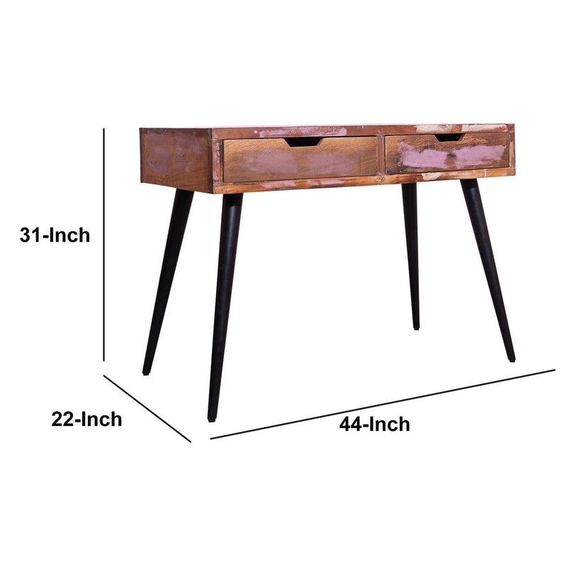 43 Inch 2 Drawer Reclaimed Wood Console Table, Angled Legs, Multi Tone Pastel Accent, Brown, Black - Urban Living Furniture (Los Angeles, CA)