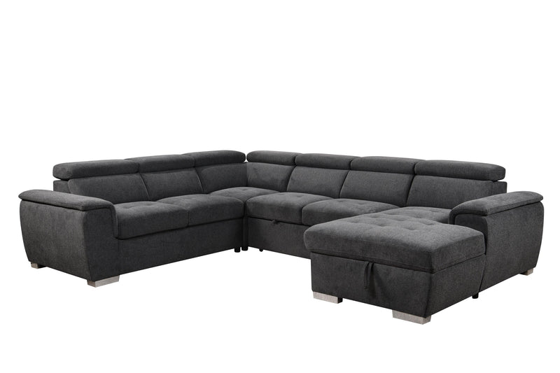 125"Modern U Shaped 7-seat Sectional Sofa Couch with Adjustable Headrest, Sofa Bed withStorage Chaise-Pull Out Couch Bed for Living Room ,Dark Gray - Urban Living Furniture (Los Angeles, CA)