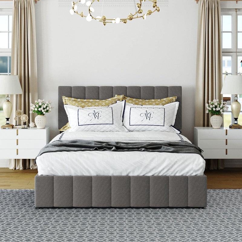 Queen size Upholstered Platform bed with a HydraulicStorage System - Gray - Urban Living Furniture (Los Angeles, CA)