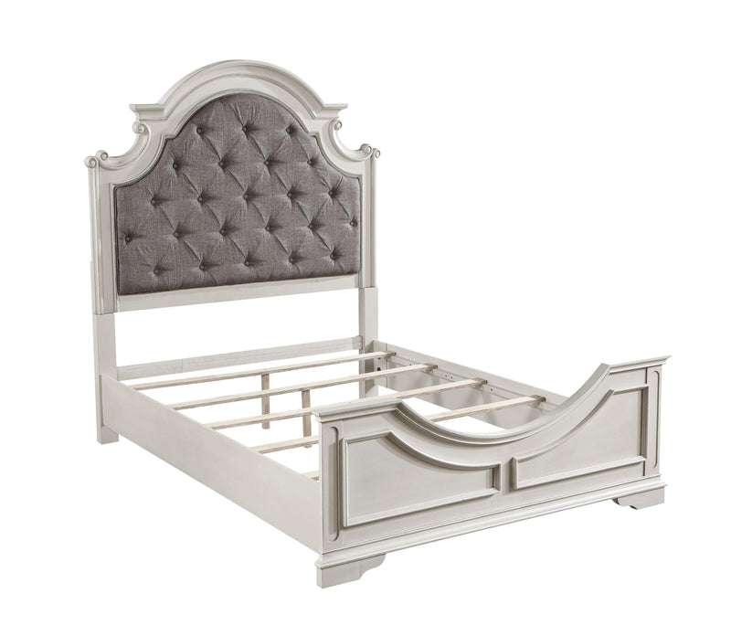ACME Florian Queen Bed in Gray Fabric & Antique White Finish BD01648Q