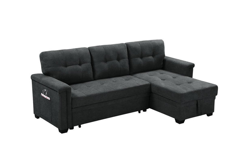 Ashlyn Dark Gray Woven Fabric Sleeper Sectional Sofa Chaise with USB Charger and Tablet Pocket - Urban Living Furniture (Los Angeles, CA)