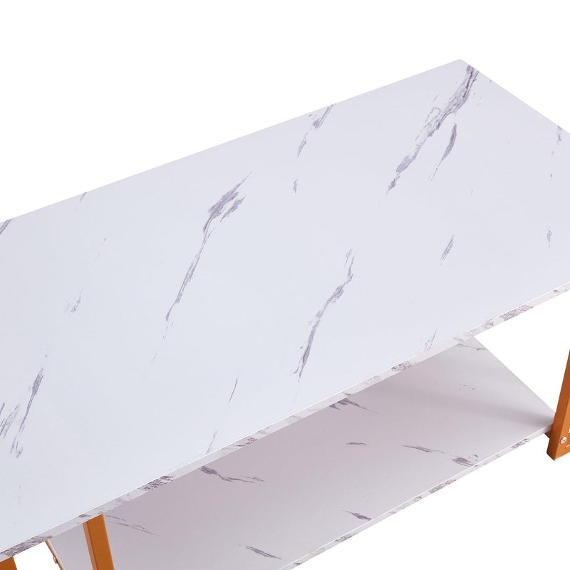 Coffee Table, 2 Layers 1.5cm Thick Marble MDF Rectangle 39.37" L Tabletop Iron Coffee Table , Dining Room, Coffee Shop, Resterant, White Top, ld Leg - Urban Living Furniture (Los Angeles, CA)