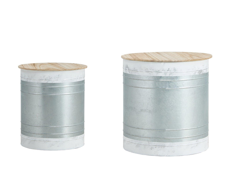 Farmhouse Rustic Distressed Metal Accent Cocktail Table with wood top-WHT, Set of 2