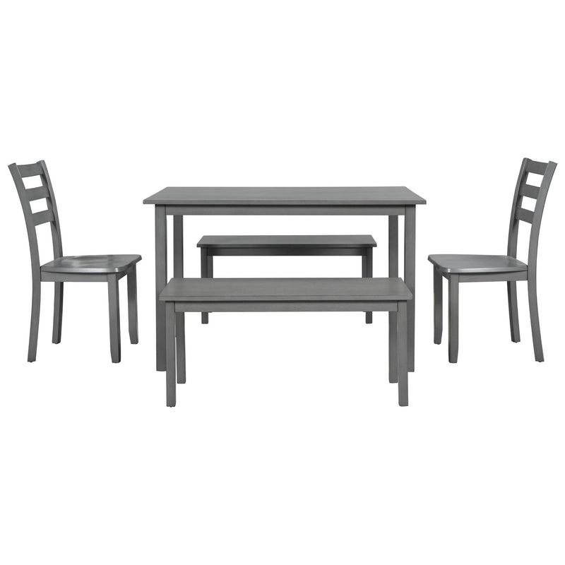 5-piece Wooden Dining Set, Kitchen Table with 2 Dining Chairs and 2 Benches, Farmhouse Rustic Style, Gray - Urban Living Furniture (Los Angeles, CA)