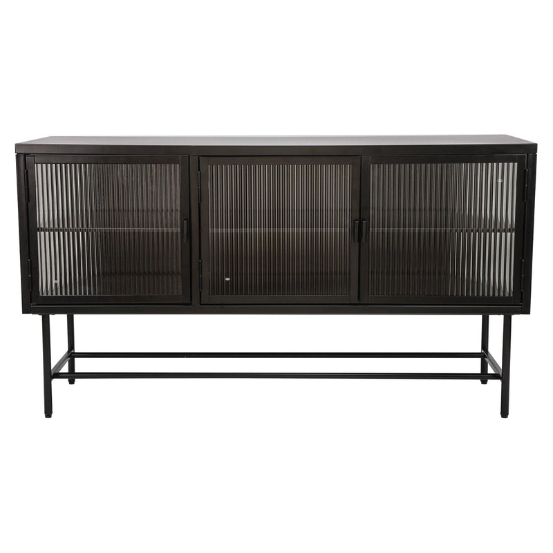 Retro Style Entertainment Center TV Console TV Stand with EnclosedStorage Display Cupboard Stylish Fluted Glass TV Table with Wide Countertop Glass Doors Detachable Shelves Bottom Space - Urban Living Furniture (Los Angeles, CA)