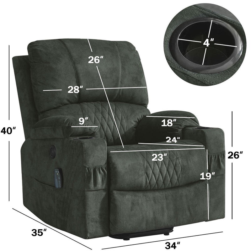 Power Lift Recliner Chair with Heated and Vibration Massage for Elderly, Heavy Duty and Safety Motion Reclining Mechanism Electric Recliner Sofa with USB Port, 2 Cup Holders, camel - Urban Living Furniture (Los Angeles, CA)