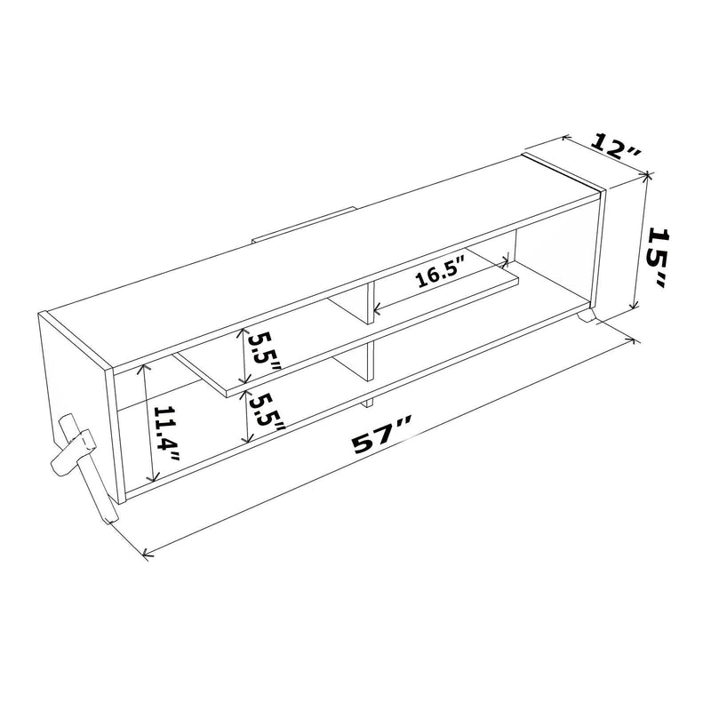 Mid CenturyModern Tv Stand 4 Shelves OpenStorage Wood Legs Entertainment Centre 57 inch Low Tv Unit, Walnut/White - Urban Living Furniture (Los Angeles, CA)