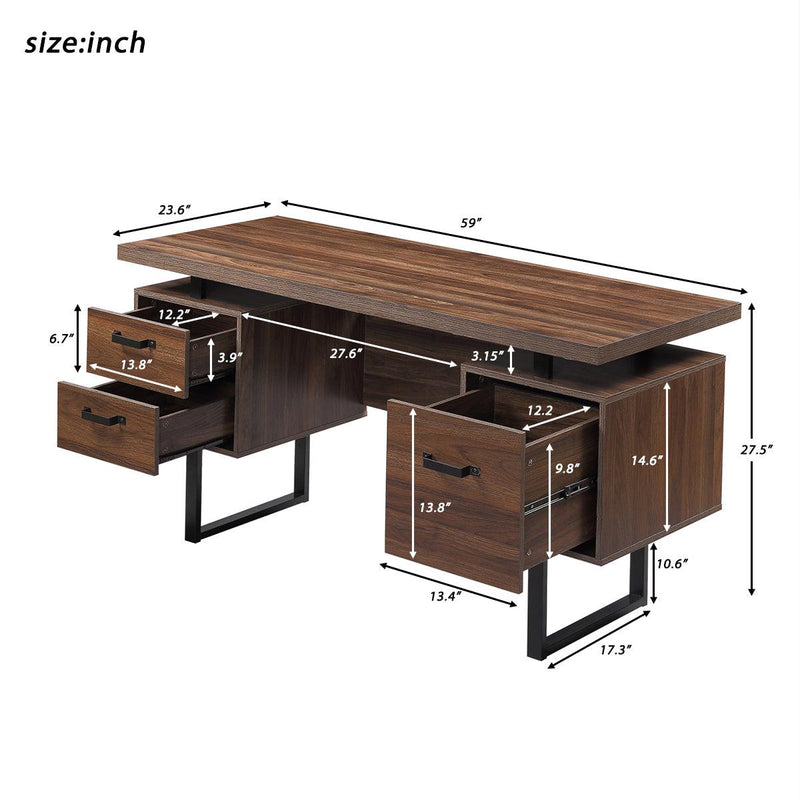 Home Office Computer Desk with Drawers/Hanging Letter-size Files, 59 inch Writing Study Table with Drawers - Urban Living Furniture (Los Angeles, CA)