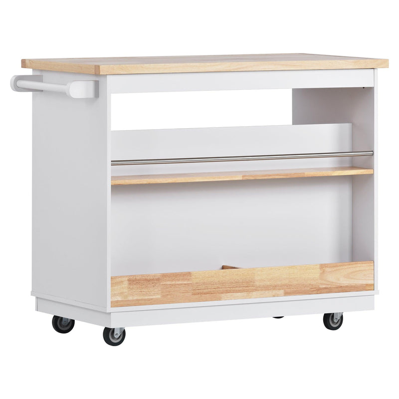 Kitchen Cart Rolling Mobile Kitchen Island Solid Wood Top, Kitchen Cart With 2 Drawers,Tableware Cabinet（White） - Urban Living Furniture (Los Angeles, CA)