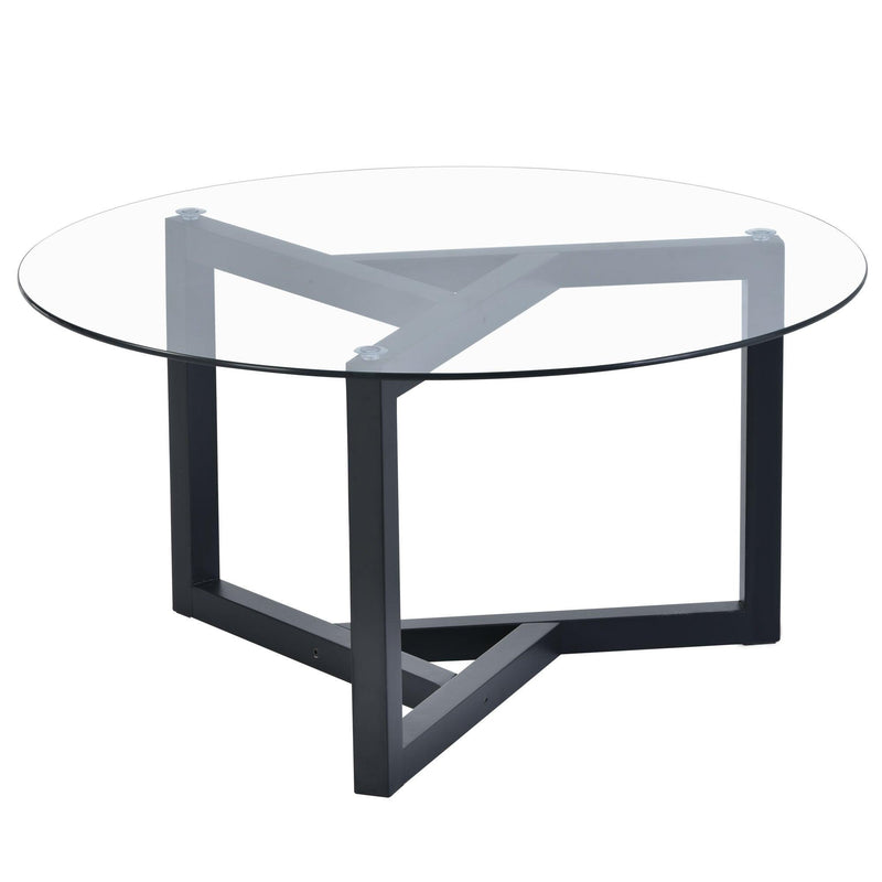 Round Glass Coffee TableModern Cocktail Table Easy Assembly with Tempered Glass Top & Sturdy Wood Base (Black) - Urban Living Furniture (Los Angeles, CA)