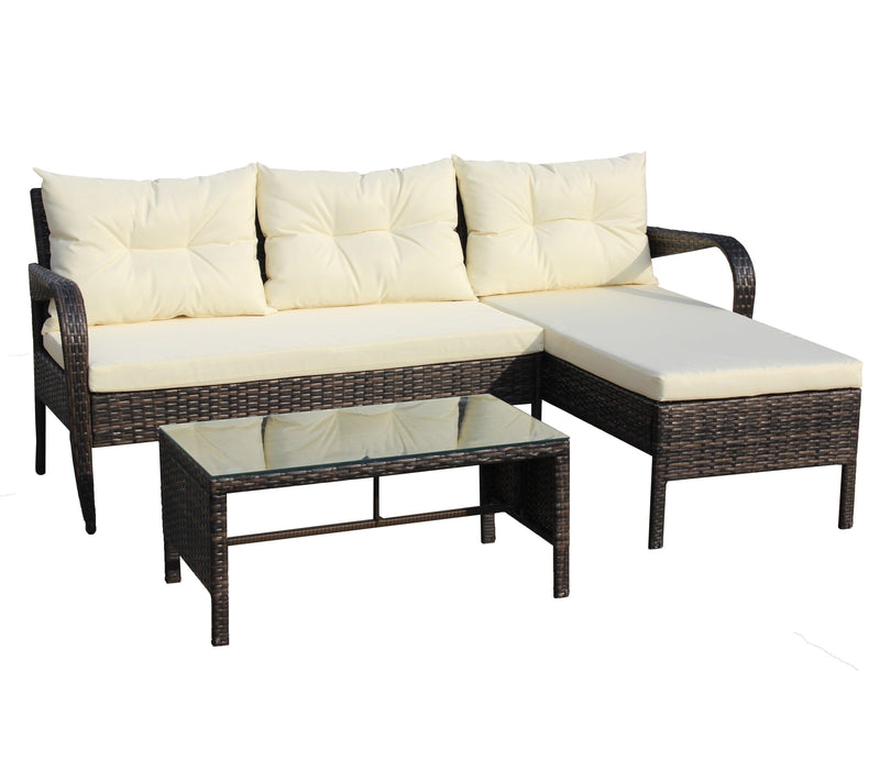 Outdoor patio Furniture sets 3 piece Conversation set wicker Ratten Sectional Sofa With Seat Cushions(Beige Cushion)