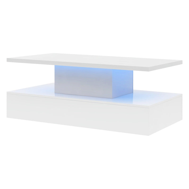 Coffee Table Cocktail TableModern Industrial Design with LED lighting, 16 colors with a remote control, White