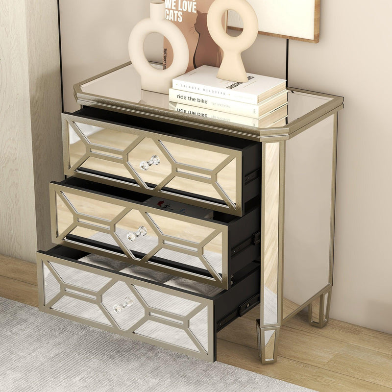 Elegant Mirrored 3-Drawer Chest with Golden LinesStorage Cabinet for Living Room, Hallway, Entryway - Urban Living Furniture (Los Angeles, CA)