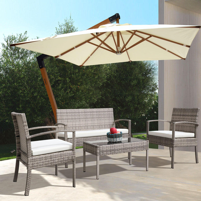 4 pieces outdoor rattan sofa patio furniture set gray wicker terrace talk sofa set