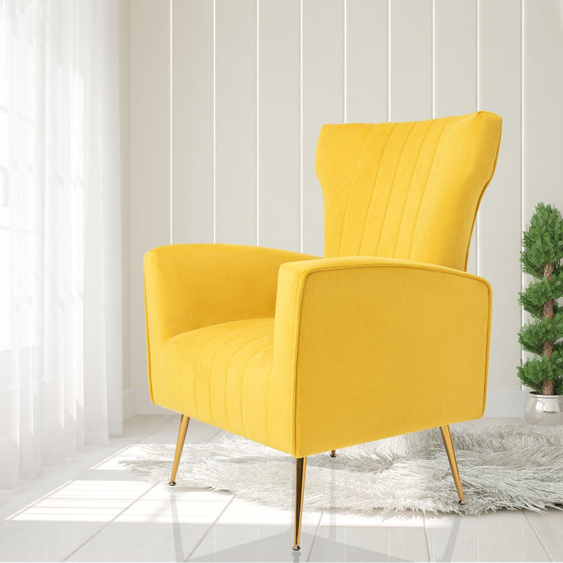 Velvet Accent Chair, Wingback Arm Chair with Gold Legs, Upholstered Single Sofa for Living Room Bedroom - Urban Living Furniture (Los Angeles, CA)