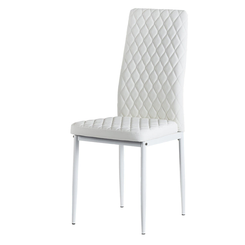 WhiteModern minimalist dining chair fireproof leather sprayed metal pipe diamond grid pattern restaurant home conference chair set of 4 - Urban Living Furniture (Los Angeles, CA)