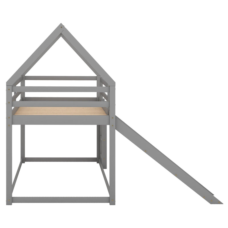 Twin Size Bunk House Bed with Slide and Ladder,Gray - Urban Living Furniture (Los Angeles, CA)