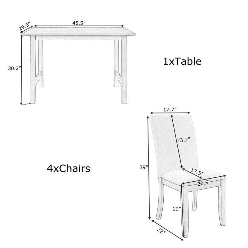 Farmhouse 5-Piece Wood Dining Table Set for 4, Kitchen Furniture Set with 4 Upholstered Dining Chairs for Small Places, Gray Table+Gray Chair - Urban Living Furniture (Los Angeles, CA)