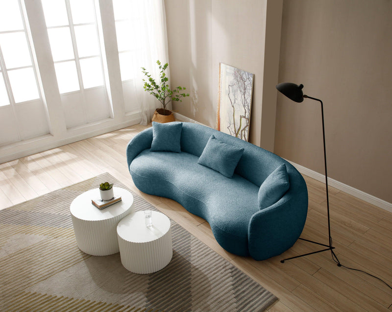 Modern Curved Sofa,  Boucle Fabric Couch for Bedroom, Office, Apartment，Blue - Urban Living Furniture (Los Angeles, CA)