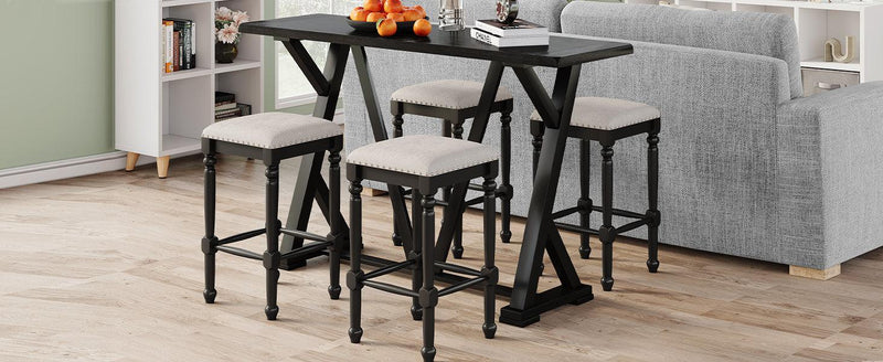 Mid-century Counter Height 5-Piece Dining Set, Wood Console Table with Trestle Legs and 4 Stools for Small Places, Black - Urban Living Furniture (Los Angeles, CA)