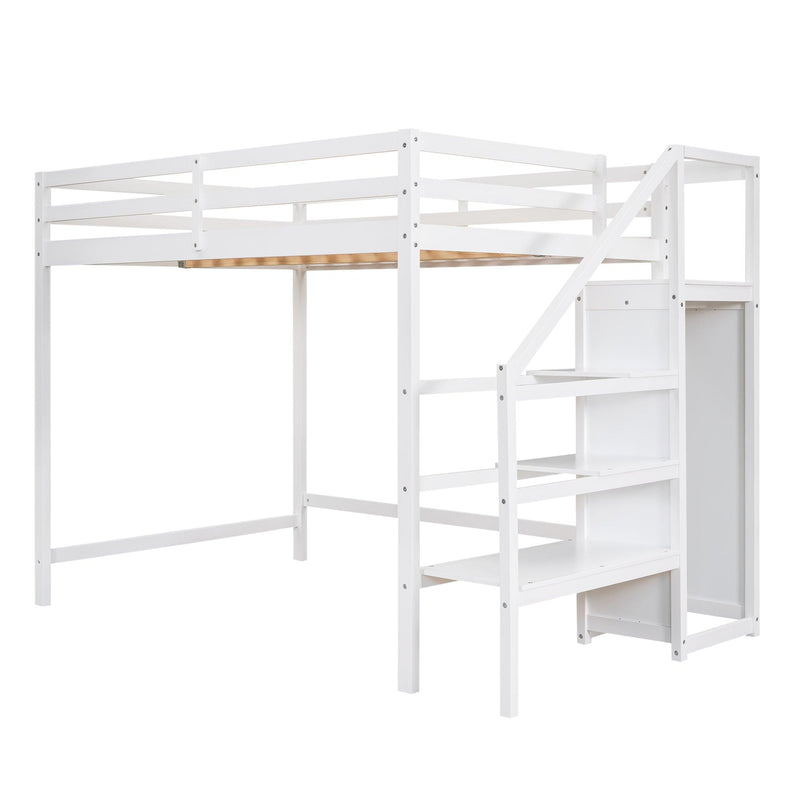 Full Size Loft Bed with Built-inStorage Wardrobe and Staircase,White - Urban Living Furniture (Los Angeles, CA)