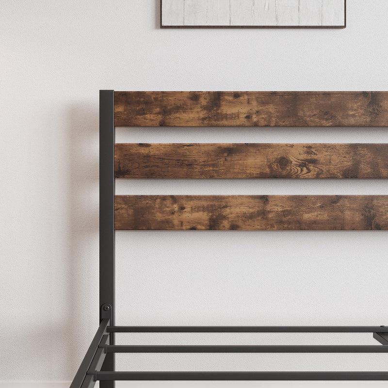 Queen Size Platform Bed Frame with Rustic Vintage Wood Headboard, Strong Metal Slats Support Mattress Foundation, No Box Spring Needed Rustic Brown - Urban Living Furniture (Los Angeles, CA)