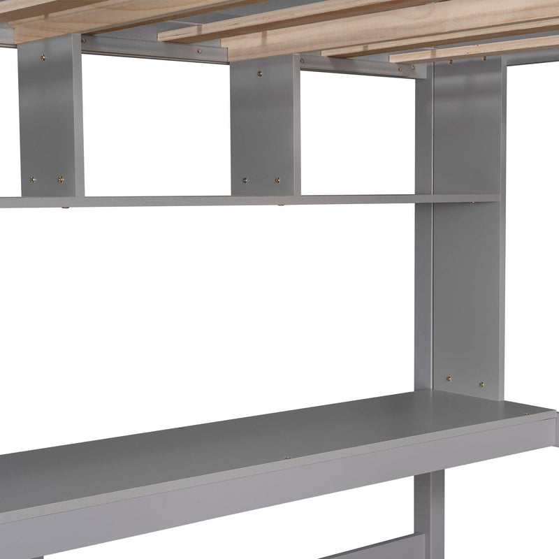 Twin Size Loft Bed with Convenient Desk, Shelves, and Ladder, White - Urban Living Furniture (Los Angeles, CA)