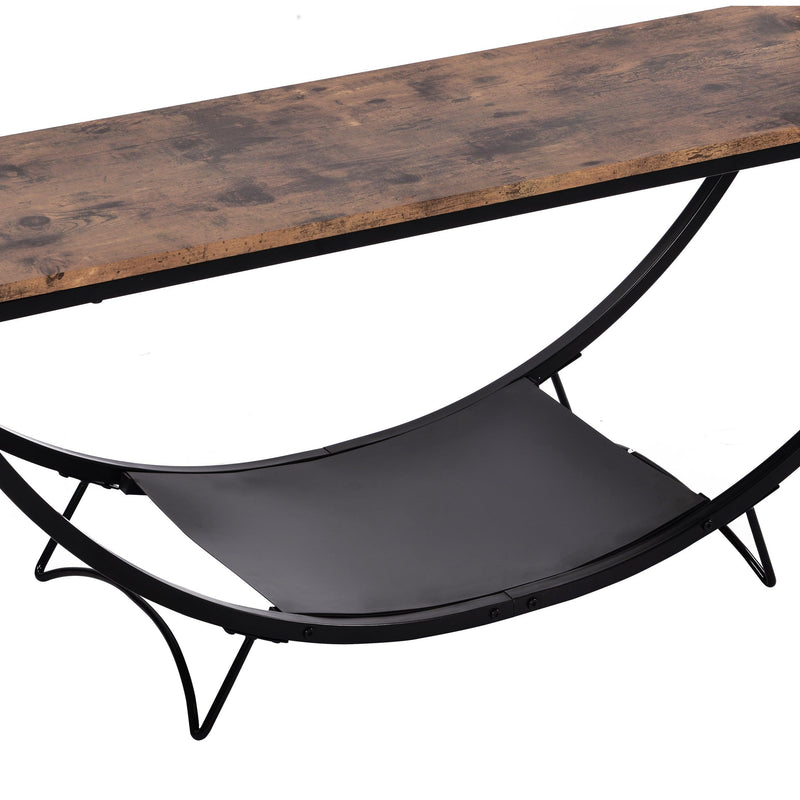 Rustic Industrial Design Demilune Shape Textured Metal Distressed Wood Console Table (Distressed Brown) - Urban Living Furniture (Los Angeles, CA)