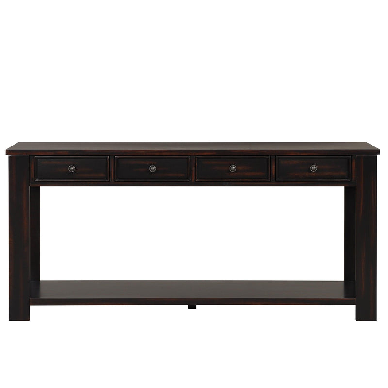 63" Pine Wood Console Table with 4 Drawers and 1 Bottom Shelf for Entryway Hallway Easy Assembly 63 inch Long Sofa Table (Distressed Black) - Urban Living Furniture (Los Angeles, CA)