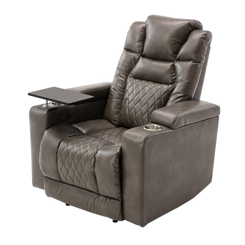 Power Motion Recliner with USB Charging Port and Hidden ArmStorage, Home Theater Seating with 2 Convenient Cup Holders Design and 360° Swivel Tray Table