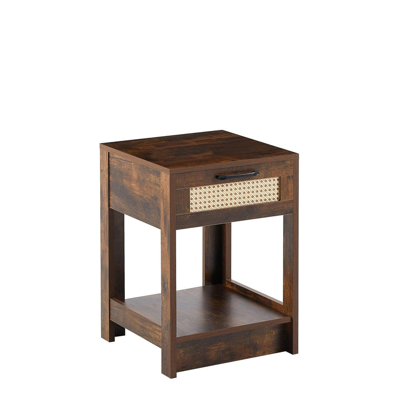 15.75" Rattan End table with  drawer,Modern nightstand, side table for living roon, bedroom,Rustic Brown - Urban Living Furniture (Los Angeles, CA)