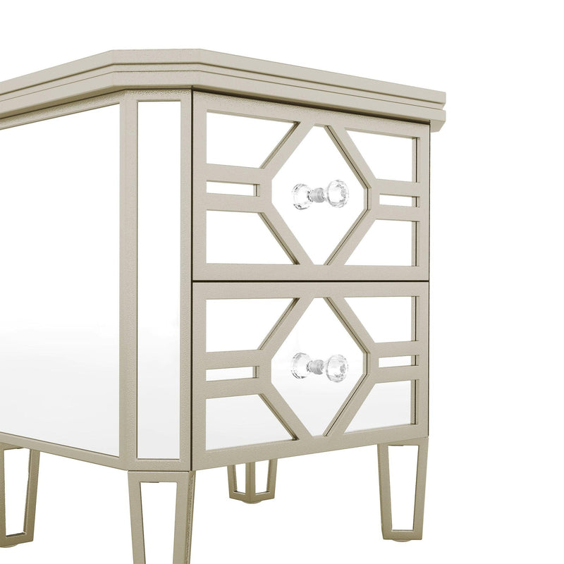 Elegant Mirrored 2-Drawer Side Table with lden Lines for Living Room, Hallway, Entryway - Urban Living Furniture (Los Angeles, CA)