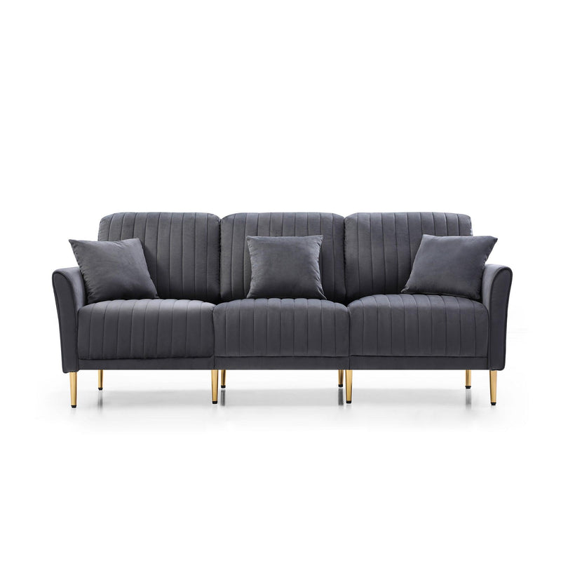 Modern Velvet Upholstered Sofa Couch 3 Seat Channel Tufted Back and Cushion Seat, Metal Legs, Sleeper Sofa for Living Room, Compact Living Space, Apartment, Bonus Room, Grey - Urban Living Furniture (Los Angeles, CA)