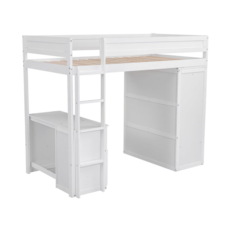 Wood Twin Size Loft Bed with Wardrobes and 2-Drawer Desk with Cabinet, White - Urban Living Furniture (Los Angeles, CA)