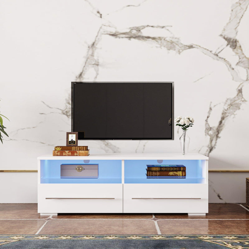 White TV cabinet has two drawers with dual end color-changing LED light strip - Urban Living Furniture (Los Angeles, CA)