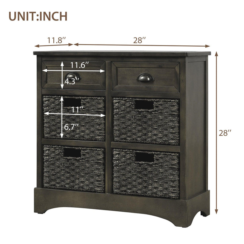 RusticStorage Cabinet with Two Drawers and Four  Classic Rattan Basket for Dining Room/Living Room (Brown Gray) - Urban Living Furniture (Los Angeles, CA)