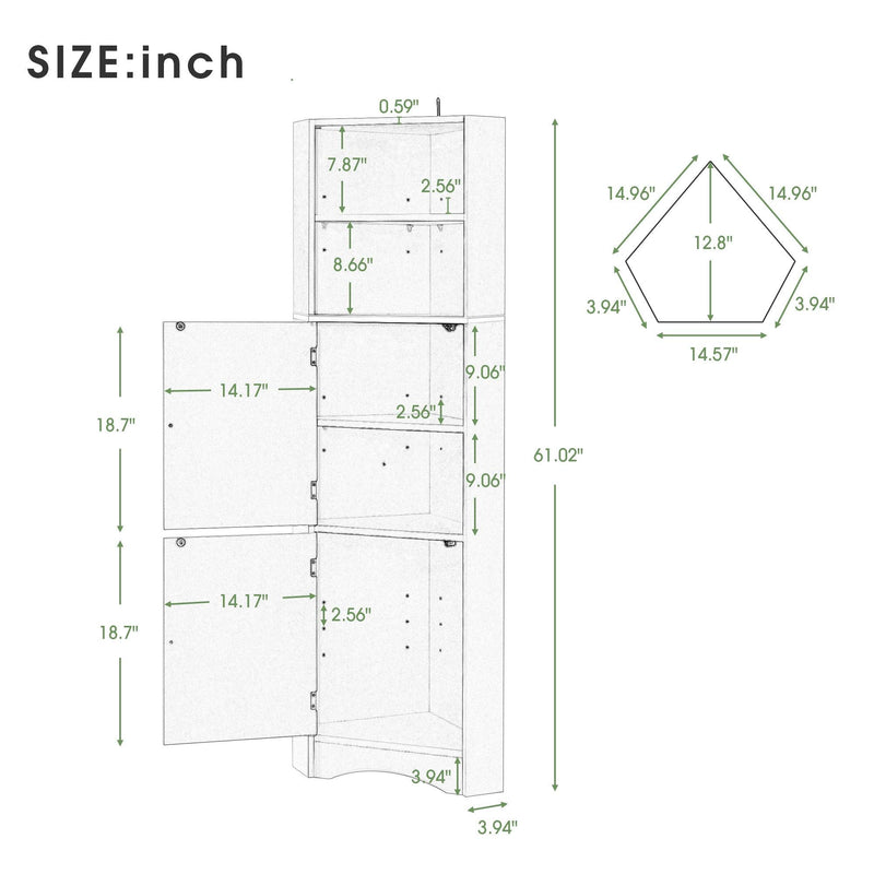 Tall Bathroom Corner Cabinet, FreestandingStorage Cabinet with Doors and Adjustable Shelves, MDF Board, Gray - Urban Living Furniture (Los Angeles, CA)