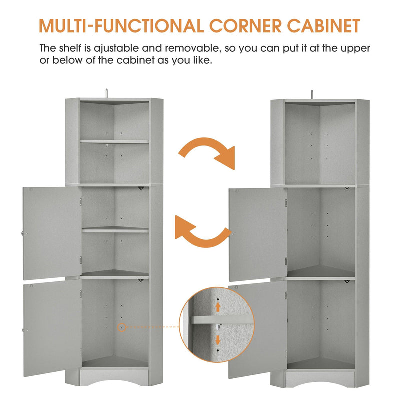 Tall Bathroom Corner Cabinet, FreestandingStorage Cabinet with Doors and Adjustable Shelves, MDF Board, Gray - Urban Living Furniture (Los Angeles, CA)