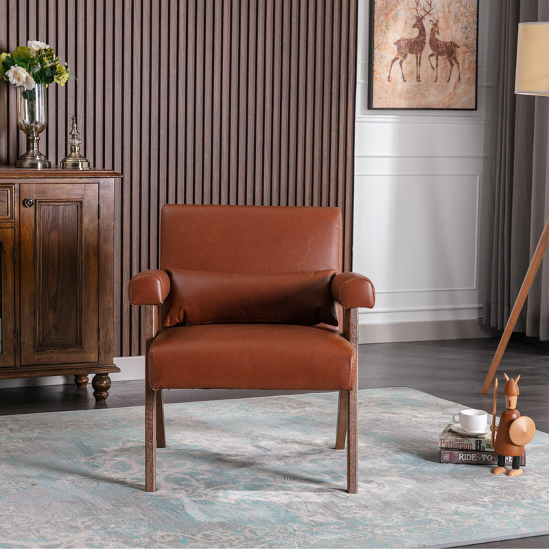 Accent chair, KD rubber wood legs with Walnut finish. PU leather cover the seat. With a cushion.Brown - Urban Living Furniture (Los Angeles, CA)