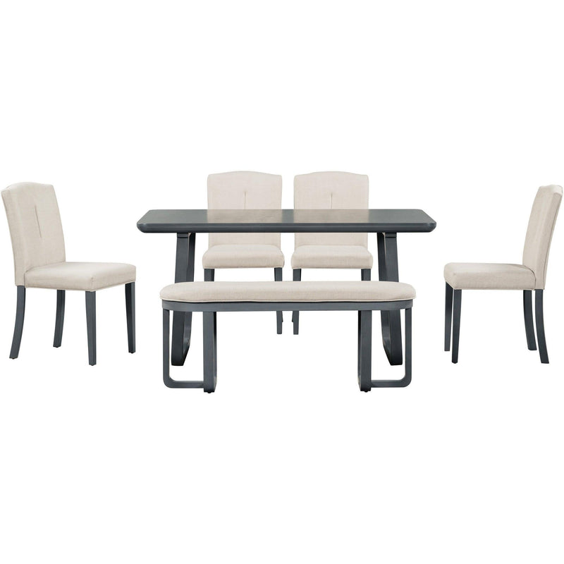 6-Piece Retro-Style Dining Set Includes Dining Table, 4 Upholstered Chairs & Bench with Foam-covered Seat Backs&Cushions for Dining Room (Gray+Beige) - Urban Living Furniture (Los Angeles, CA)