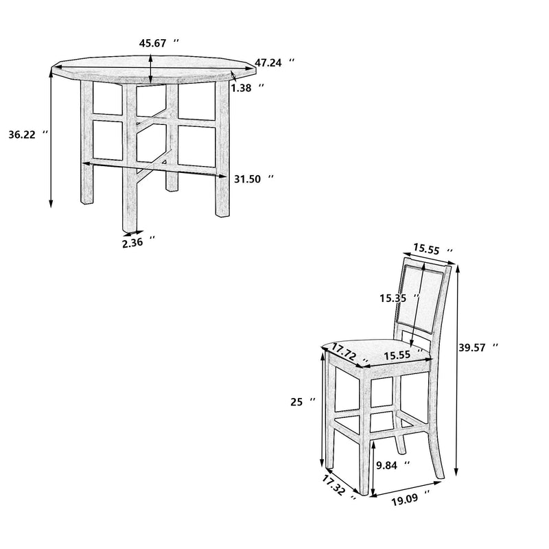 5-Piece Rubber Wood Counter Height Dining Table Set, Irregular Table with 4 High-back Cushioned Chairs for Small Place, White - Urban Living Furniture (Los Angeles, CA)